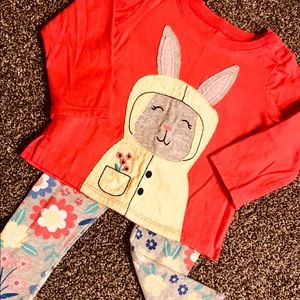Bunny in raincoat long sleeves with floral pants